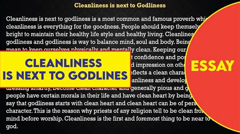 Cleanliness Is Next To Godliness Essay Essay On Cleanliness Is Next