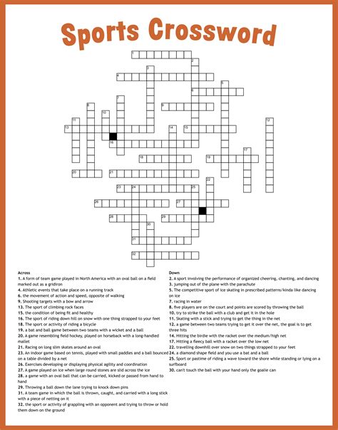 Printable Sports Crossword Puzzles Printable Word Searches