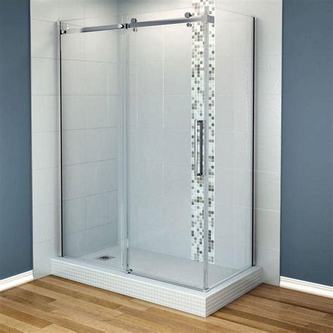 maax halo 60 in x 29 7 8 in corner shower enclosure with tempered glass in chrome 105944 900