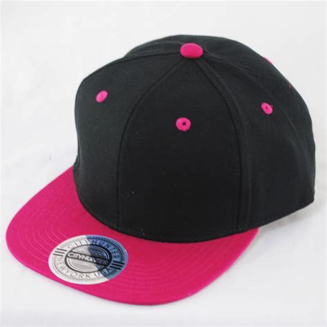 New City Hunter Plain Black Pink Flat Peak Snapback Hat Cap Ebay