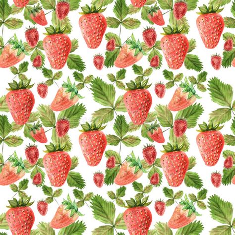 Watercolor Seamless Pattern With Illustration Of Strawberry Leaves And