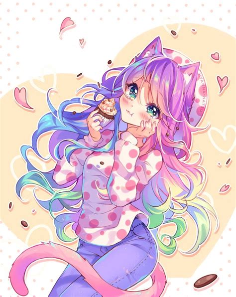 Commission Sweet Rainbow By Hyanna Natsu Anime Girl Neko Anime