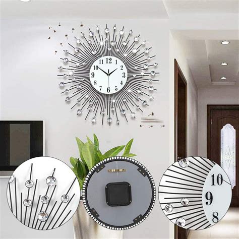 large wall clocks 24 inch modern 3d crystal diamond decorative wall clock for living room office