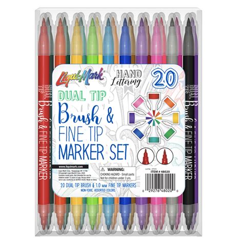 LiquiMark Hand Lettering Markers 20 Count Assorted Colors Dual Tip