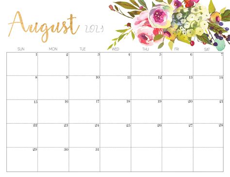 Printable August Calendar