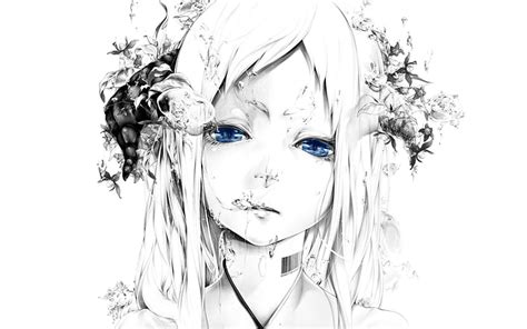 Hd Wallpaper Anime Girl Blue Eyes Bubble Face White Portrait