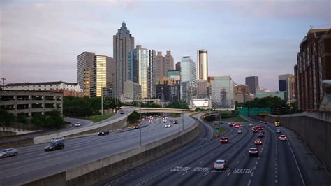 Atlanta Georgia Rush Hour Traffic Dusk Downtown City Skyline Stock