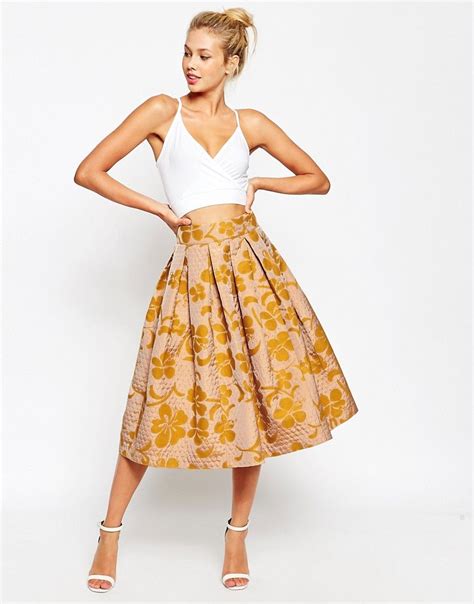 Asos Midi Prom Skirt In Quilted Floral Jacquard At Prom