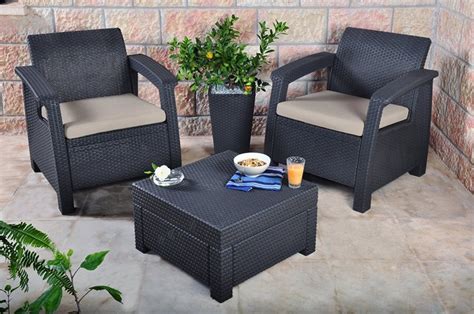 Garden and patio furniture sets; Keter Corfu Outdoor Rattan Garden Furniture 2 Seater Set ...