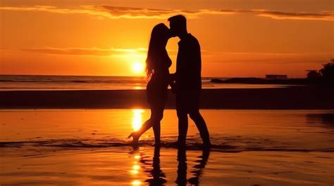 premium ai image couple kissing on the beach sunset