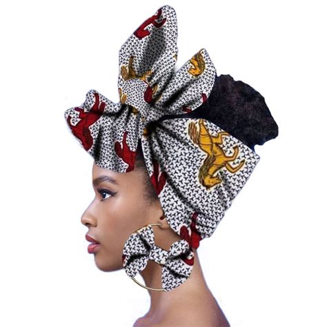 Turban Wax Headtie Women African Print Headwraps Ankara Headscarf With Matching Earring In Women
