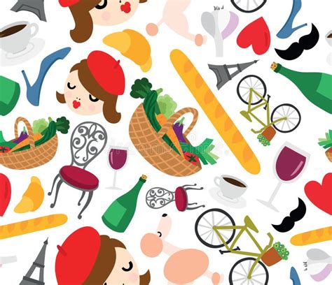 Classic French Things Seamless Background Stock Illustration