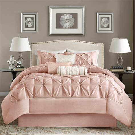 7pc Blush Pink Pleated Comforter Set And Decorative Pillows Laurel Blush