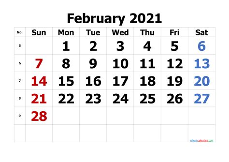 Free Printable February 2021 Calendar Template M21tahoma4