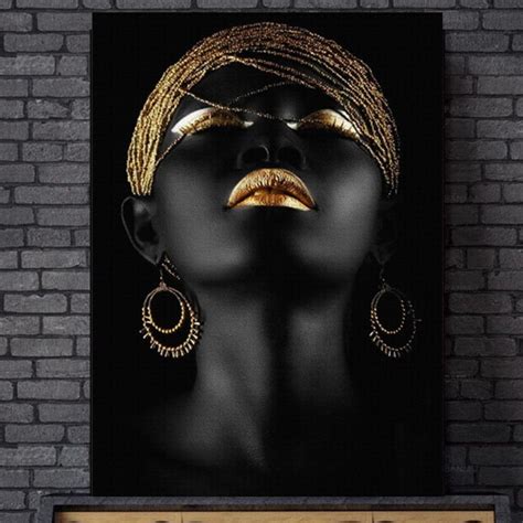 Gold And Black Modern Makeup Model African Woman Canvas Wall Art