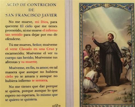 Prayer Card Acto De Contricion De San Francisco Javier Spanish