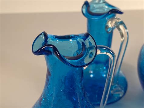 Pilgrim Blue Crackle Glass Vases Set Of 4