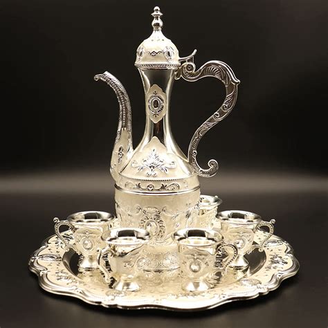Amazon Com Minghezhi Turkish Tea Set Silver Large Size Vintage