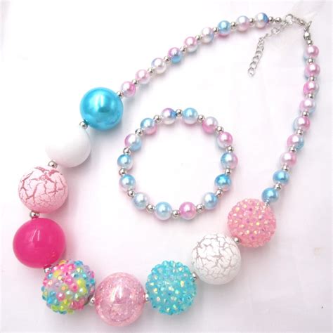 1set 2021 New Child Chunky Beads Necklaces Colorful Toddler Girls Pearl