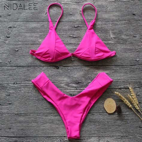 2018 Summer Sexy Lady Pure Color High Waist Thong Bikini Swimwear