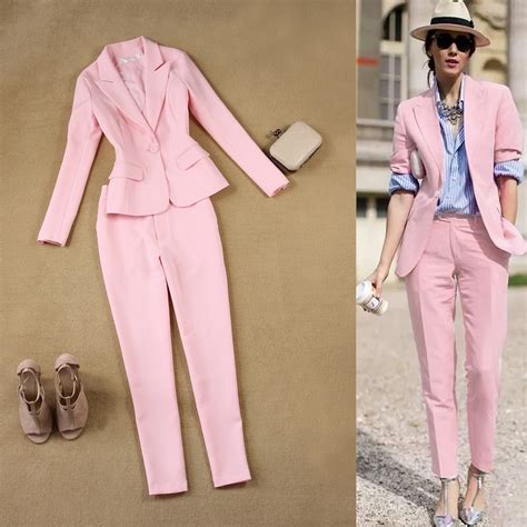 Brand Women 2 Pieces Sets Womens Business Suits Pink Pants Suit Formal