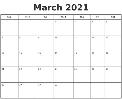 March 2021 Print A Calendar