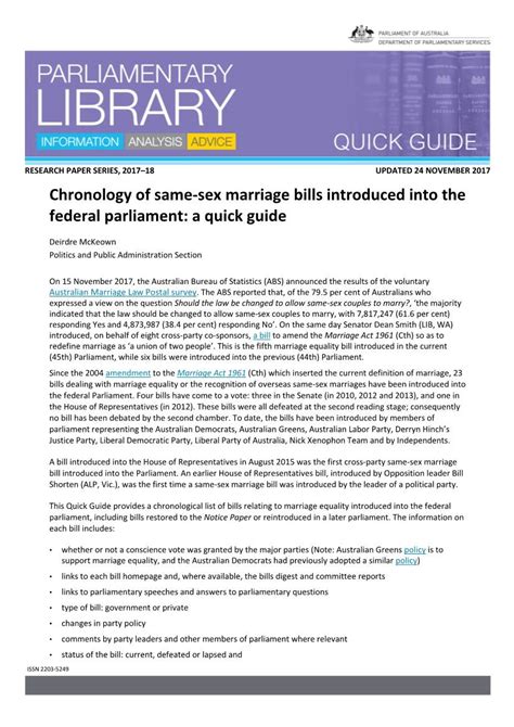 Chronology Of Same Sex Marriage Bills Introduced Into The Federal