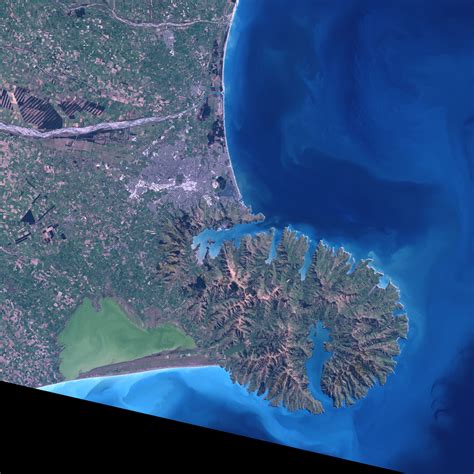 Filechristchurch And Banks Peninsula From Space 2001 Landsat 7 Etm
