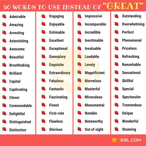 GREAT Synonyms: List Of 145  Synonyms For GREAT | Synonyms for great, Words to use, Words