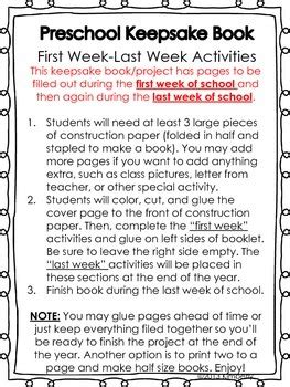 preschool keepsake book  week  week activities