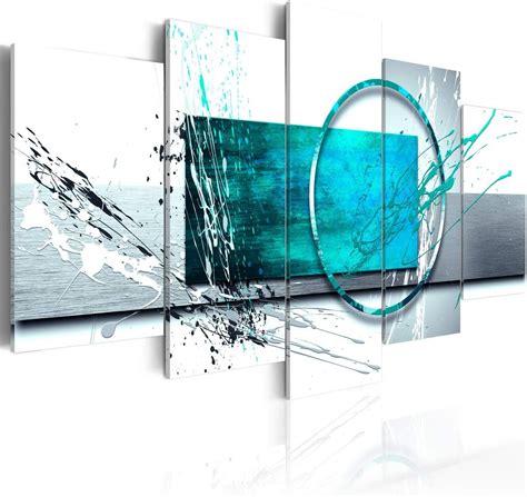 Turquoise Expression Abstract Wall Art 5 Panel Modern Teal