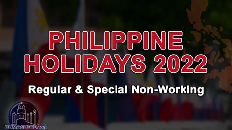 Philippine Holidays 2022 Regular And Special Non Working Days