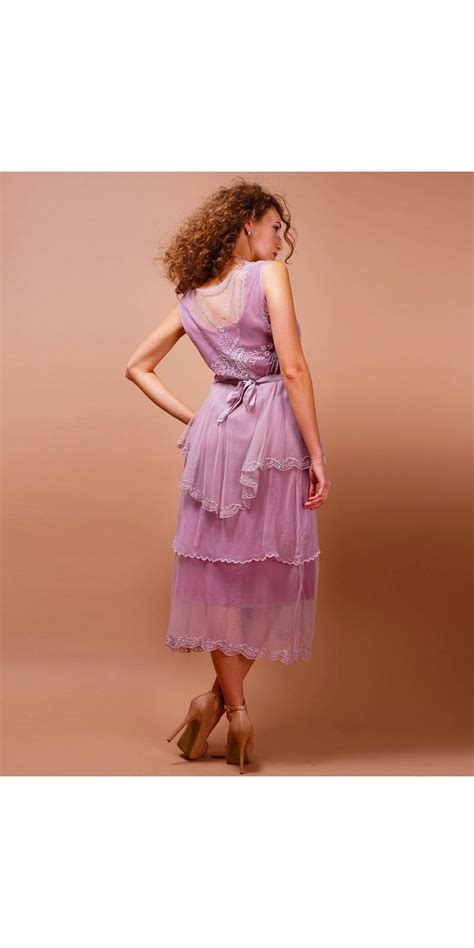 Tiered Vintage Style Tea Party Dress In Lavender Rose By Nataya