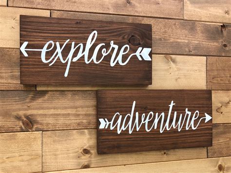 Sign Set Explore Wood Signs Travel Wall Decor Adventure Etsy