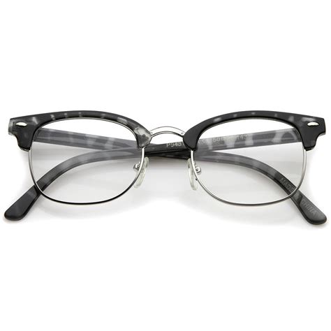 retro horn rimmed metal nose bridge clear lens half frame eyeglasses 49mm eyeglasses glasses