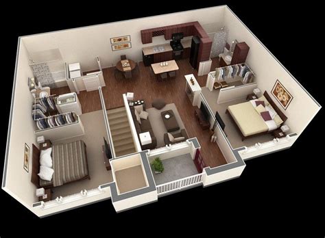 20 Awesome 3d Apartment Plans With Two Bedrooms Part 2