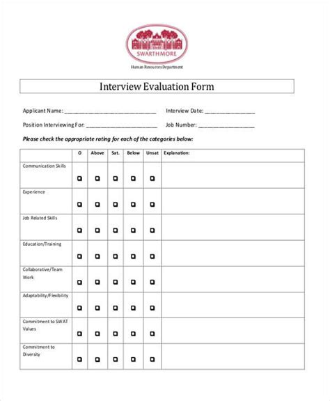 Simple Interview Evaluation Form Template Of Checkmarks For Each Vrogue