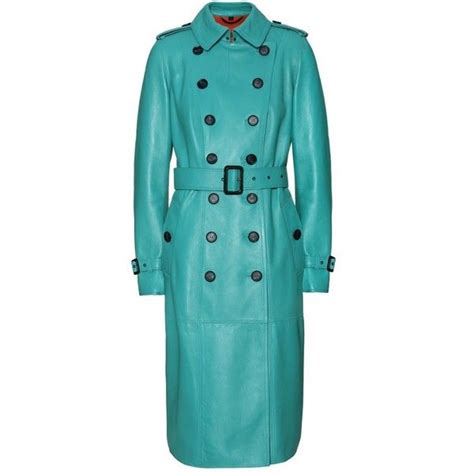 Burberry Prorsum Leather Trench Coat Liked On Polyvore Blue Trench Coat