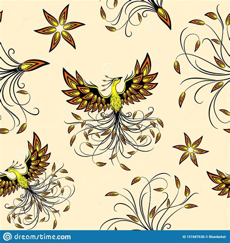 Phoenix Mythical Creature Vector Seamless Pattern Background Stock