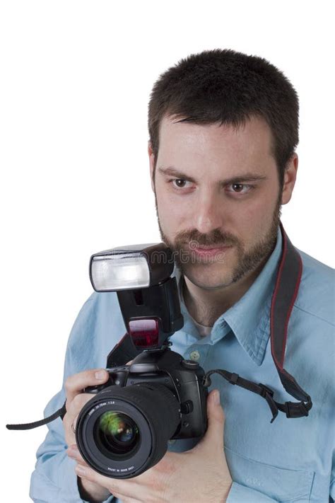 Young Male Photographer Digital Camera In Hands Stock Photo Image Of