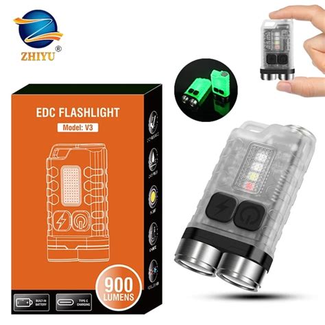 900lm V3 Mini Edc Flashlight Usb C Rechargeable Portable Keychain Light
