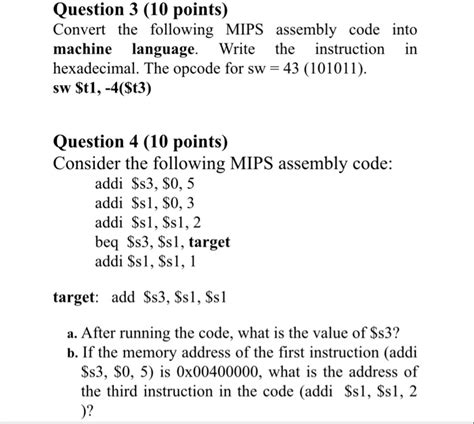 Solved Question Points Convert The Following Mips Chegg Com
