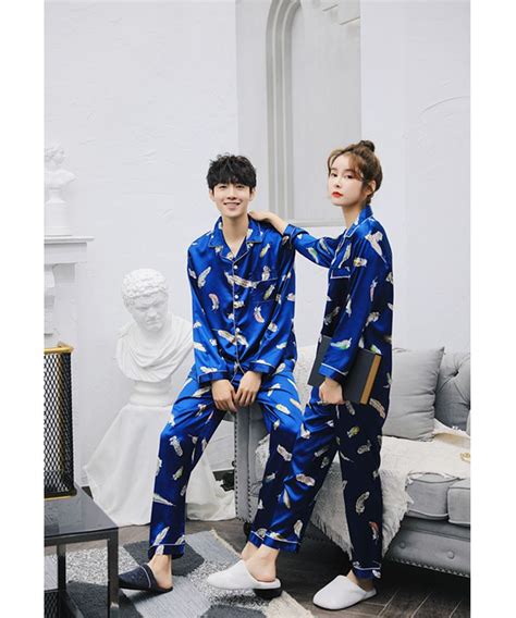 spring autumn couples silk satin pajamas sets for women long sleeve sleepwear pyjamas lounge