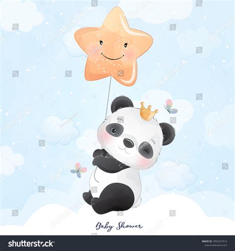 Cute Doodle Panda Floral Illustration Stock Vector Royalty Free