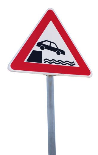 Car Falling In Water Warning Traffic Sign Isolated On White Stock Photo