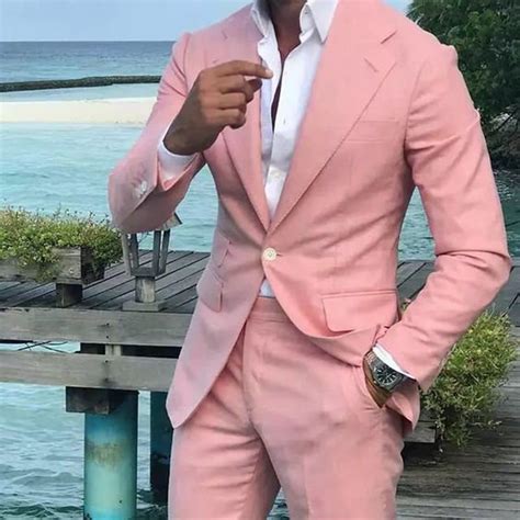 Men Suits Groom Wedding Suits Pink Linen Suits Slim Fit 1 Etsy In