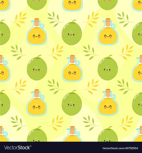 Cute Funny Olive And Olive Oil Concept Seamless Vector Image
