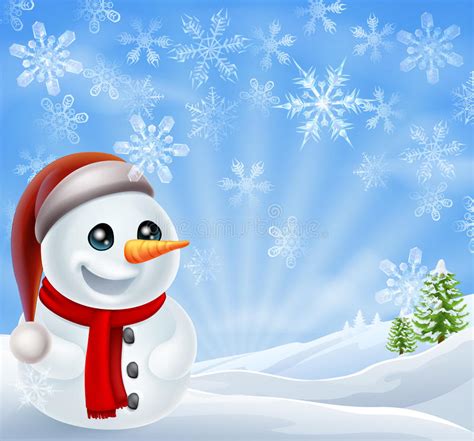 Christmas Snowman In Winter Scene Stock Vector Illustration Of Forest