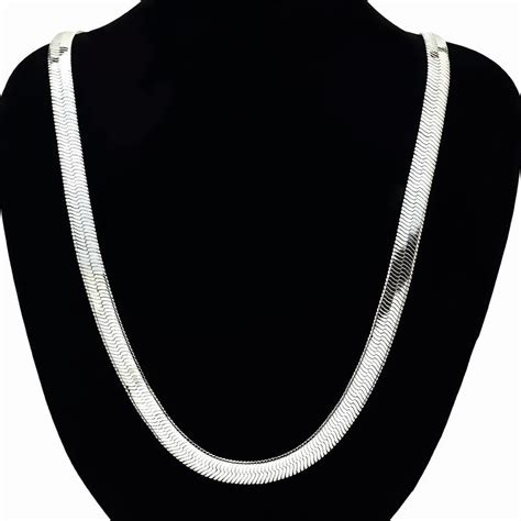10mm Wide 75cm Heavy Flat Snake Chain Necklace White Gold Filled