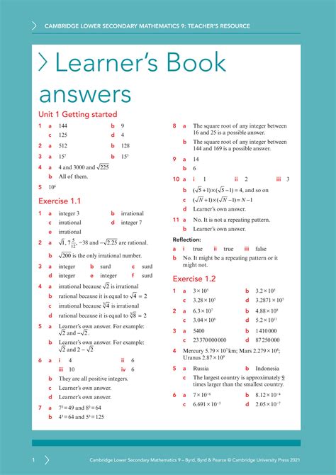 SOLUTION Cambridge Lower Secondary Maths 9 Learner Book Answers